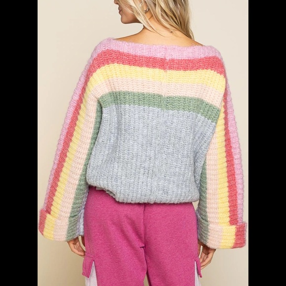 POL Sweaters - POL || Chunky Striped Sweater Top in Rainbow Cake - SZ Small ✨NWOT✨